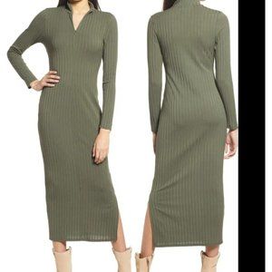 Ribbed Long Sleeve Zip Front Dress